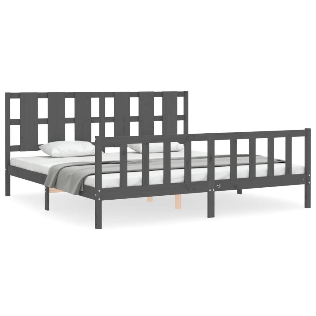 Bedframe met hoofdbord massief hout grijs 200x200 cm is nu te koop bij PeponiXL, paradijselijk wonen!