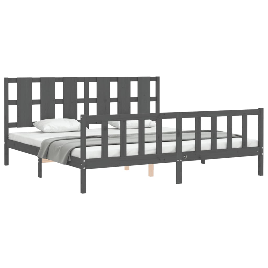 Bedframe met hoofdbord massief hout grijs 200x200 cm is nu te koop bij PeponiXL, paradijselijk wonen!