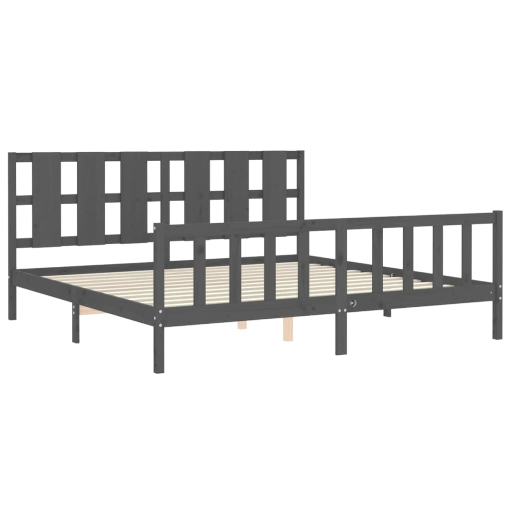 Bedframe met hoofdbord massief hout grijs 200x200 cm is nu te koop bij PeponiXL, paradijselijk wonen!