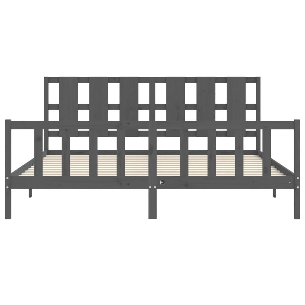 Bedframe met hoofdbord massief hout grijs 200x200 cm is nu te koop bij PeponiXL, paradijselijk wonen!