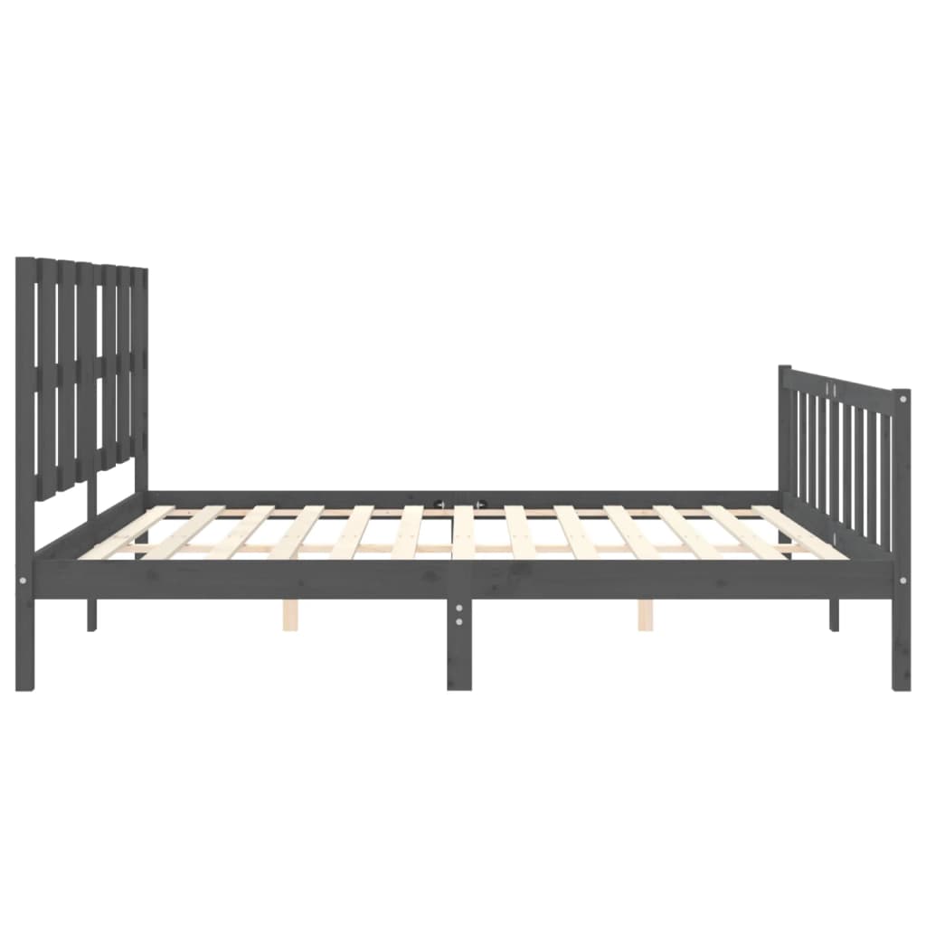Bedframe met hoofdbord massief hout grijs 200x200 cm is nu te koop bij PeponiXL, paradijselijk wonen!