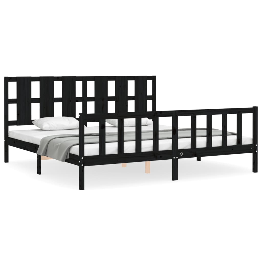 Bedframe met hoofdbord massief hout zwart 200x200 cm is nu te koop bij PeponiXL, paradijselijk wonen!