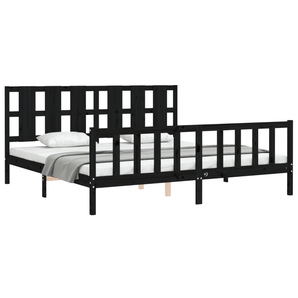 Bedframe met hoofdbord massief hout zwart 200x200 cm is nu te koop bij PeponiXL, paradijselijk wonen!