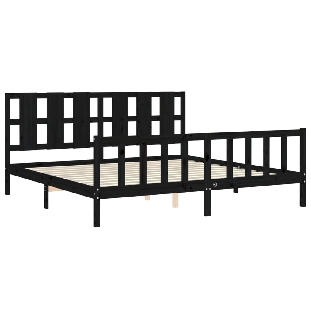 Bedframe met hoofdbord massief hout zwart 200x200 cm is nu te koop bij PeponiXL, paradijselijk wonen!
