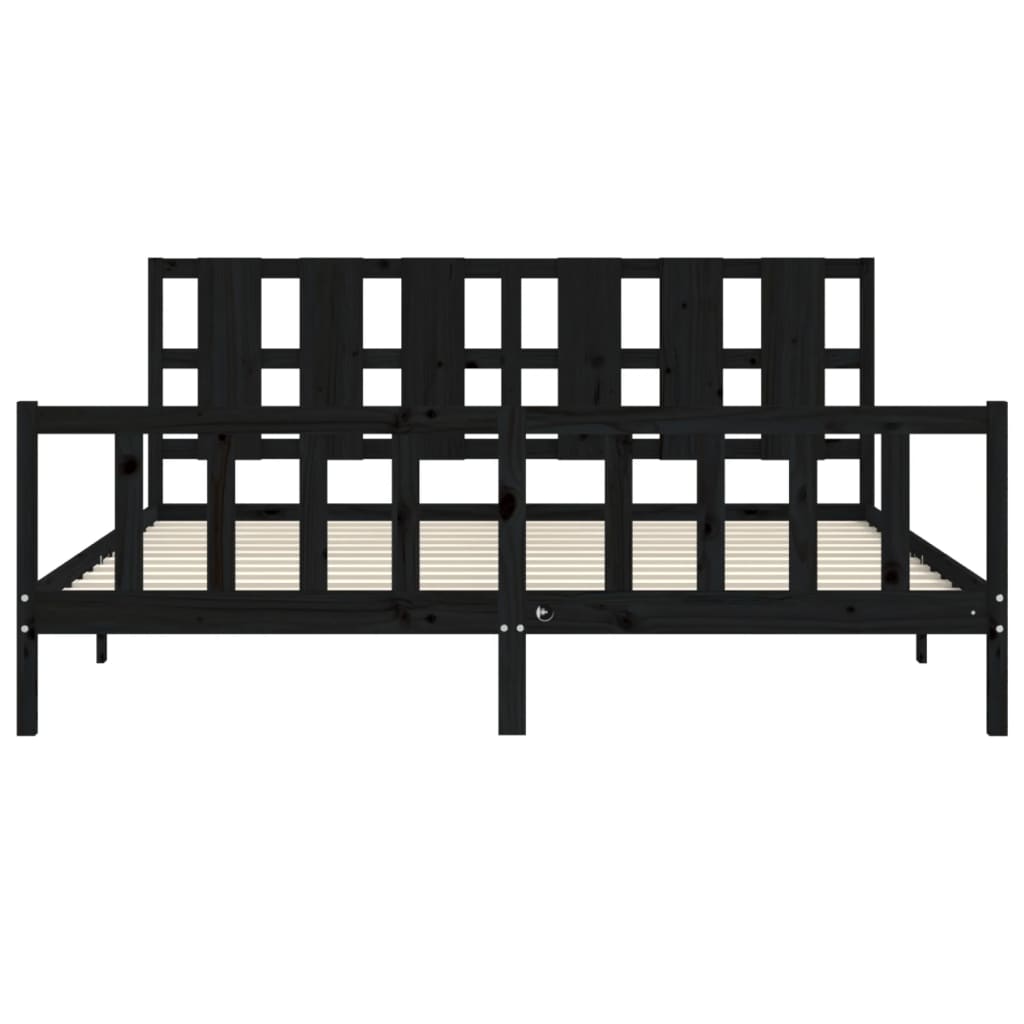 Bedframe met hoofdbord massief hout zwart 200x200 cm is nu te koop bij PeponiXL, paradijselijk wonen!