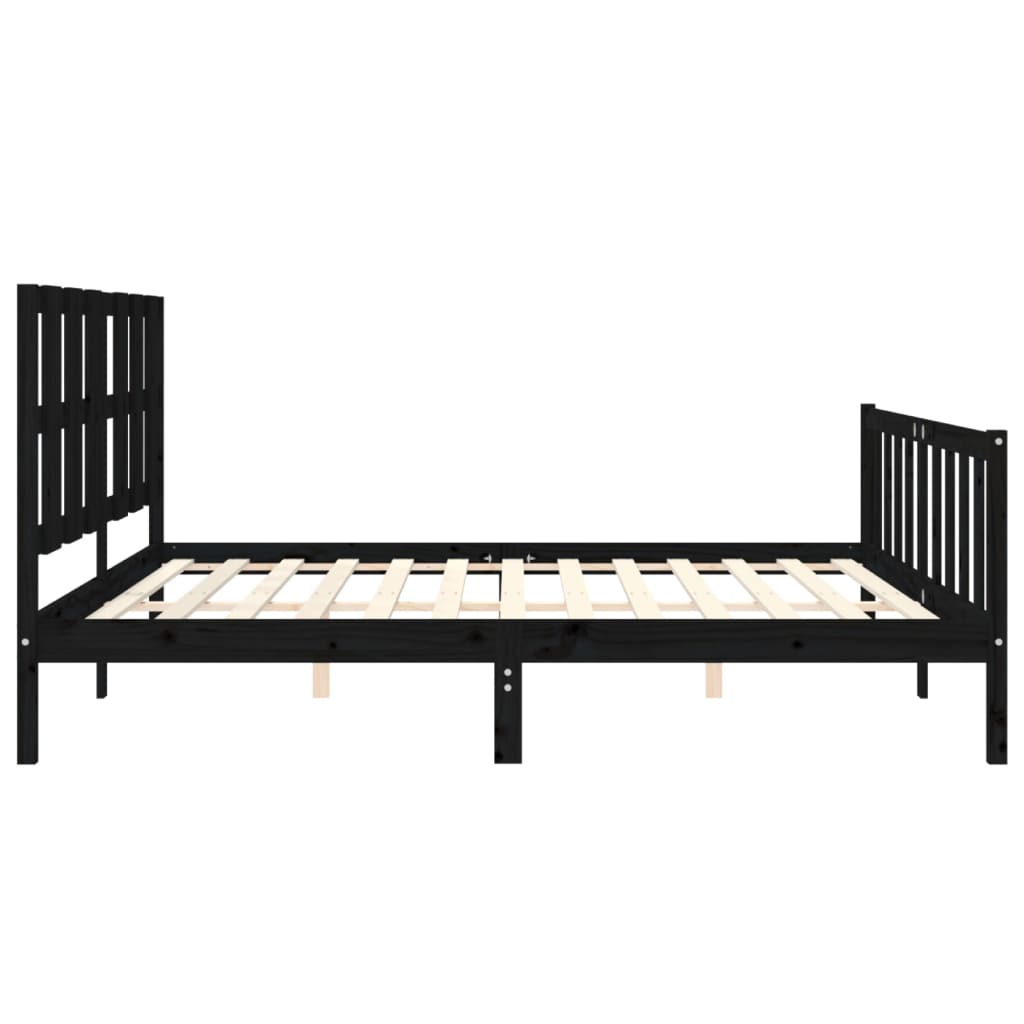 Bedframe met hoofdbord massief hout zwart 200x200 cm is nu te koop bij PeponiXL, paradijselijk wonen!
