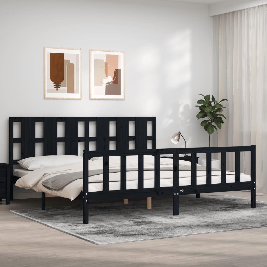 Bedframe met hoofdbord massief hout zwart 200x200 cm is nu te koop bij PeponiXL, paradijselijk wonen!