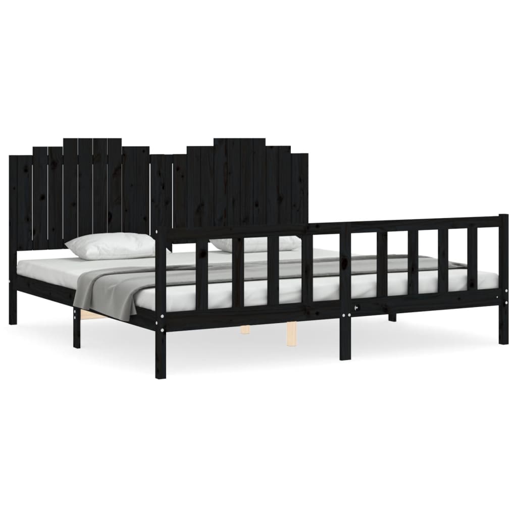 Bedframe met hoofdbord massief hout zwart 200x200 cm is nu te koop bij PeponiXL, paradijselijk wonen!