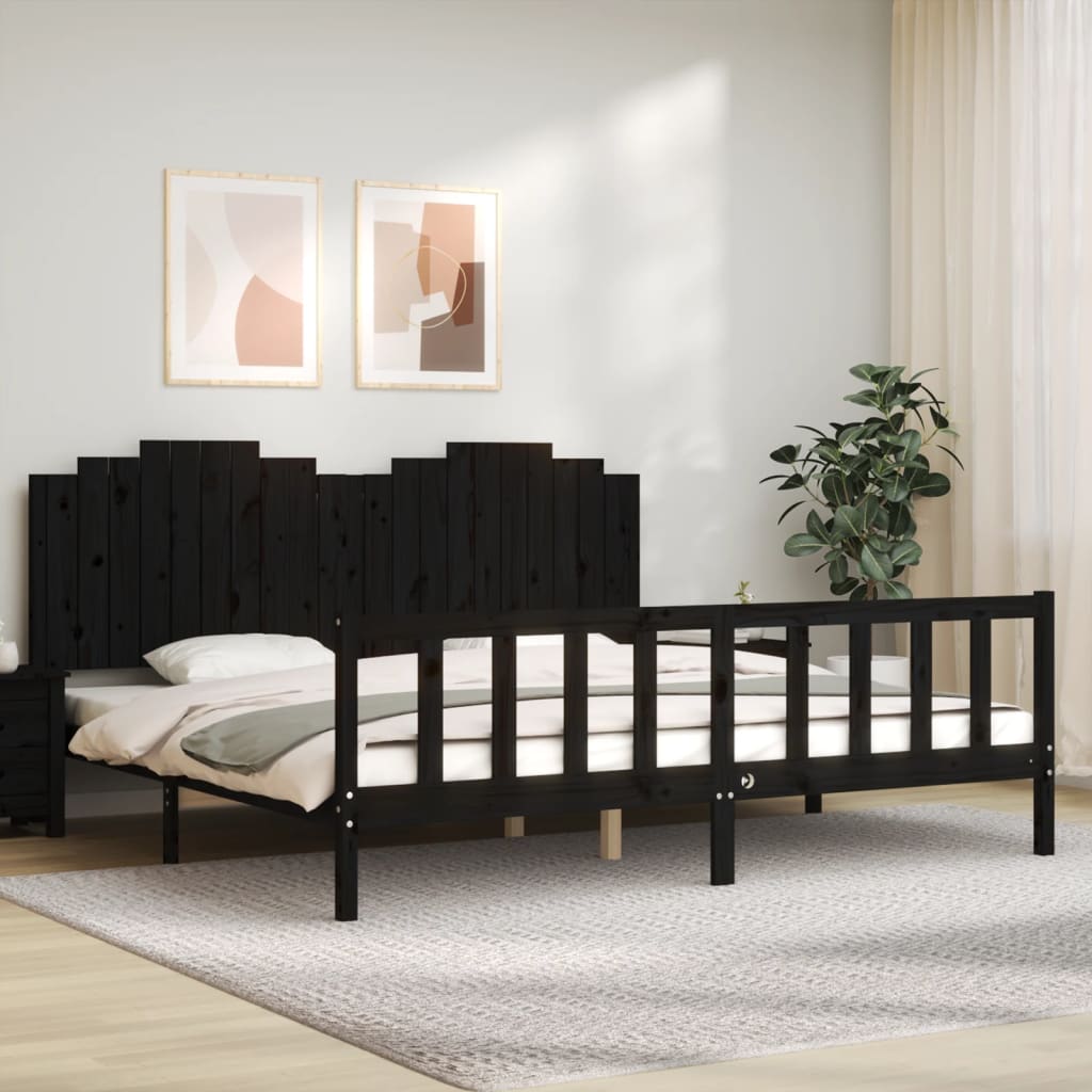 Bedframe met hoofdbord massief hout zwart 200x200 cm is nu te koop bij PeponiXL, paradijselijk wonen!