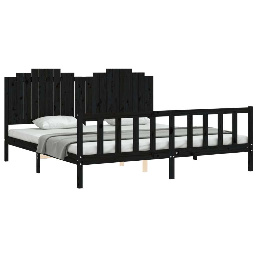 Bedframe met hoofdbord massief hout zwart 200x200 cm is nu te koop bij PeponiXL, paradijselijk wonen!