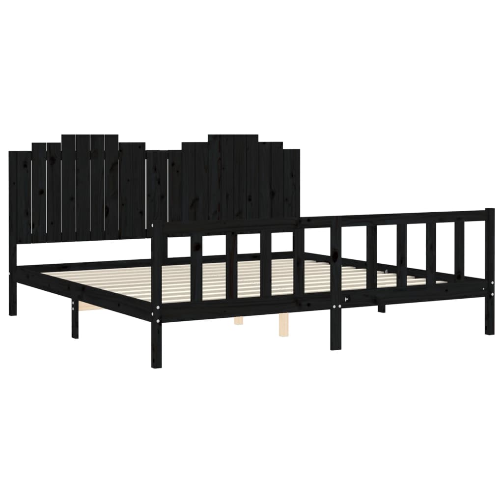Bedframe met hoofdbord massief hout zwart 200x200 cm is nu te koop bij PeponiXL, paradijselijk wonen!
