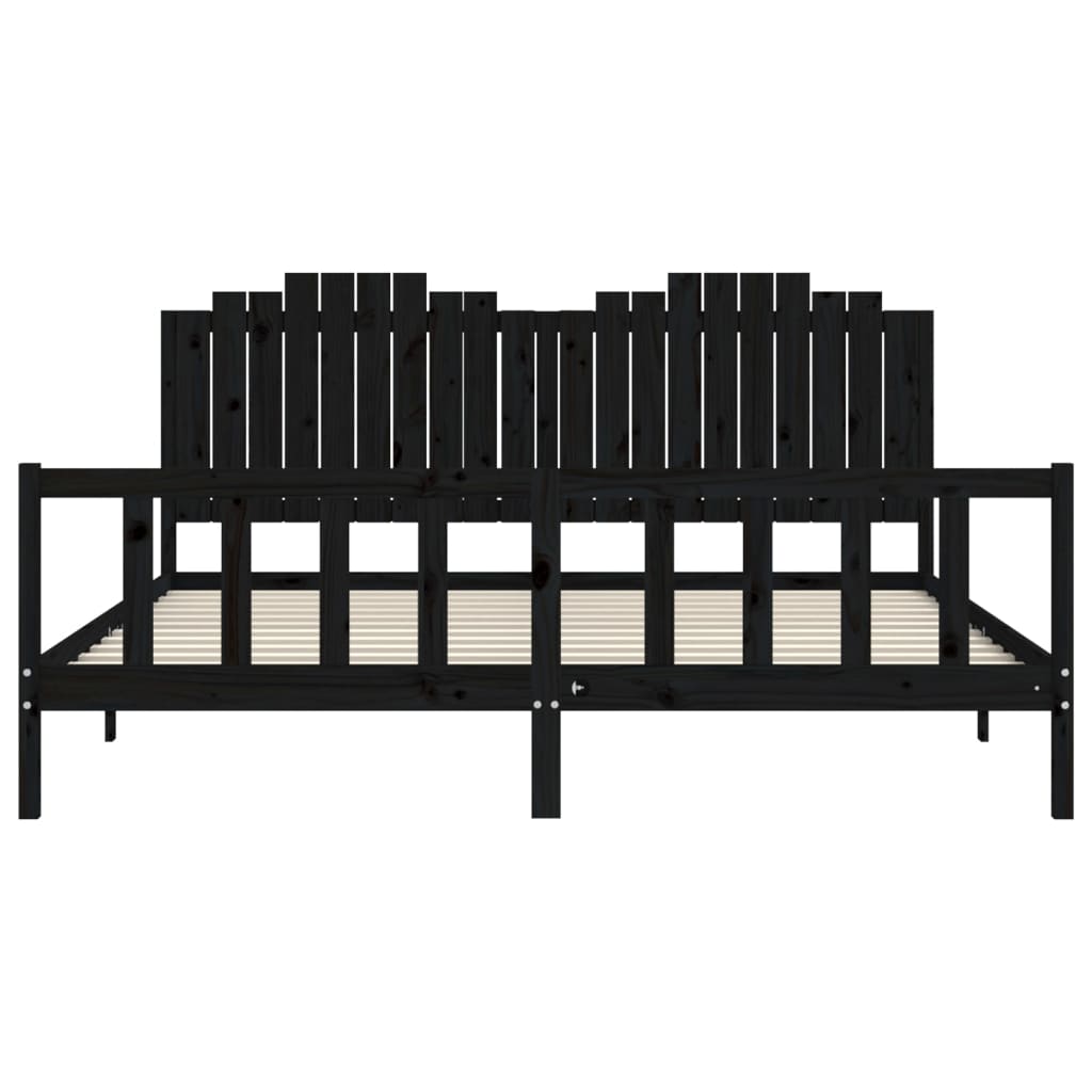 Bedframe met hoofdbord massief hout zwart 200x200 cm is nu te koop bij PeponiXL, paradijselijk wonen!