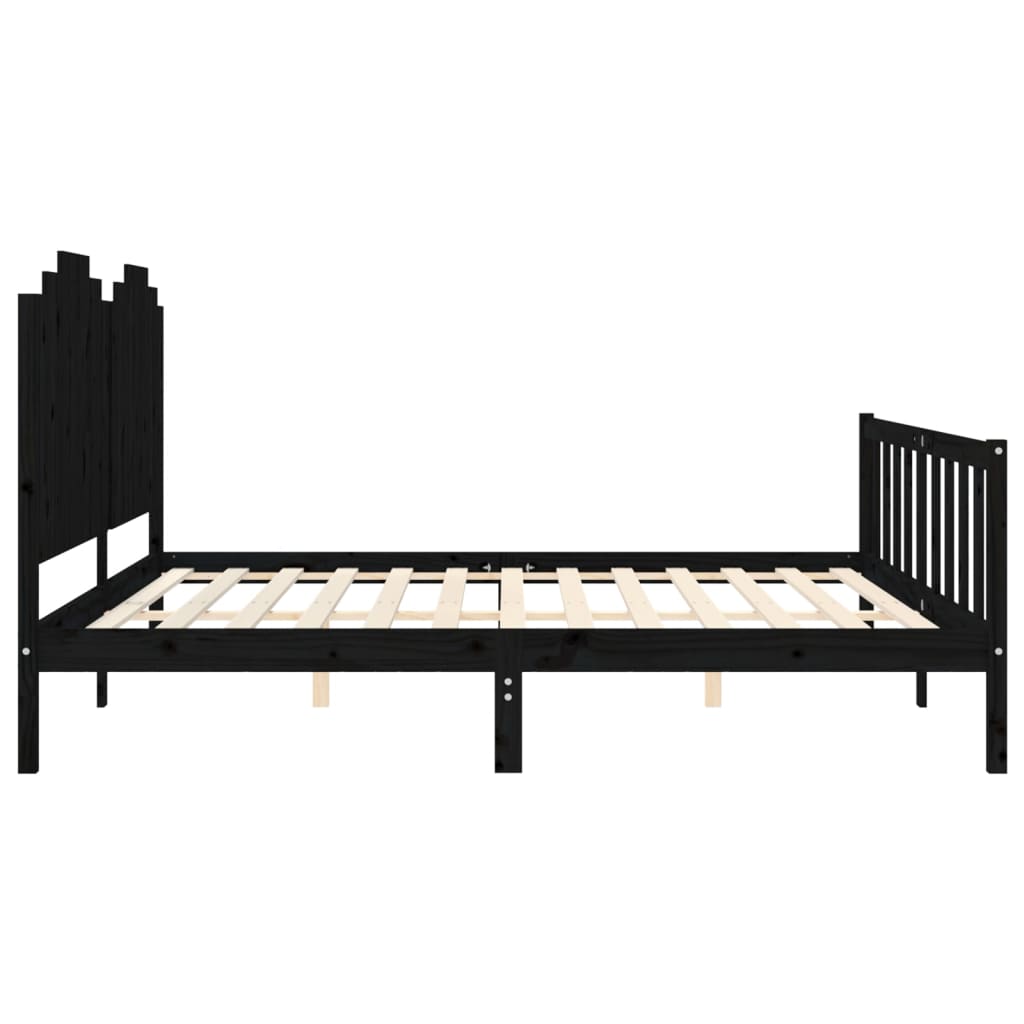 Bedframe met hoofdbord massief hout zwart 200x200 cm is nu te koop bij PeponiXL, paradijselijk wonen!