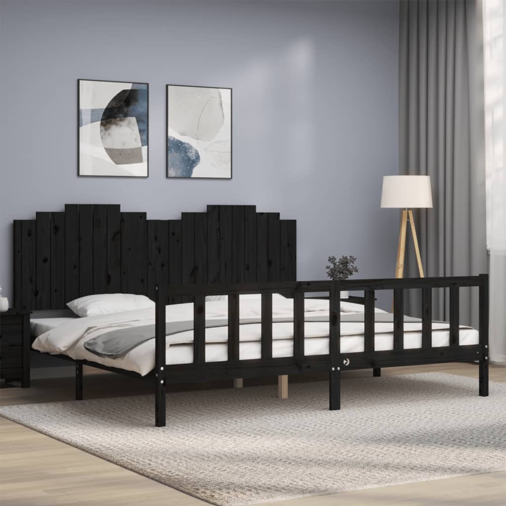 Bedframe met hoofdbord massief hout zwart 200x200 cm is nu te koop bij PeponiXL, paradijselijk wonen!