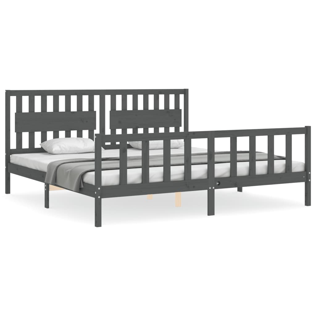 Bedframe met hoofdbord massief hout grijs 200x200 cm is nu te koop bij PeponiXL, paradijselijk wonen!