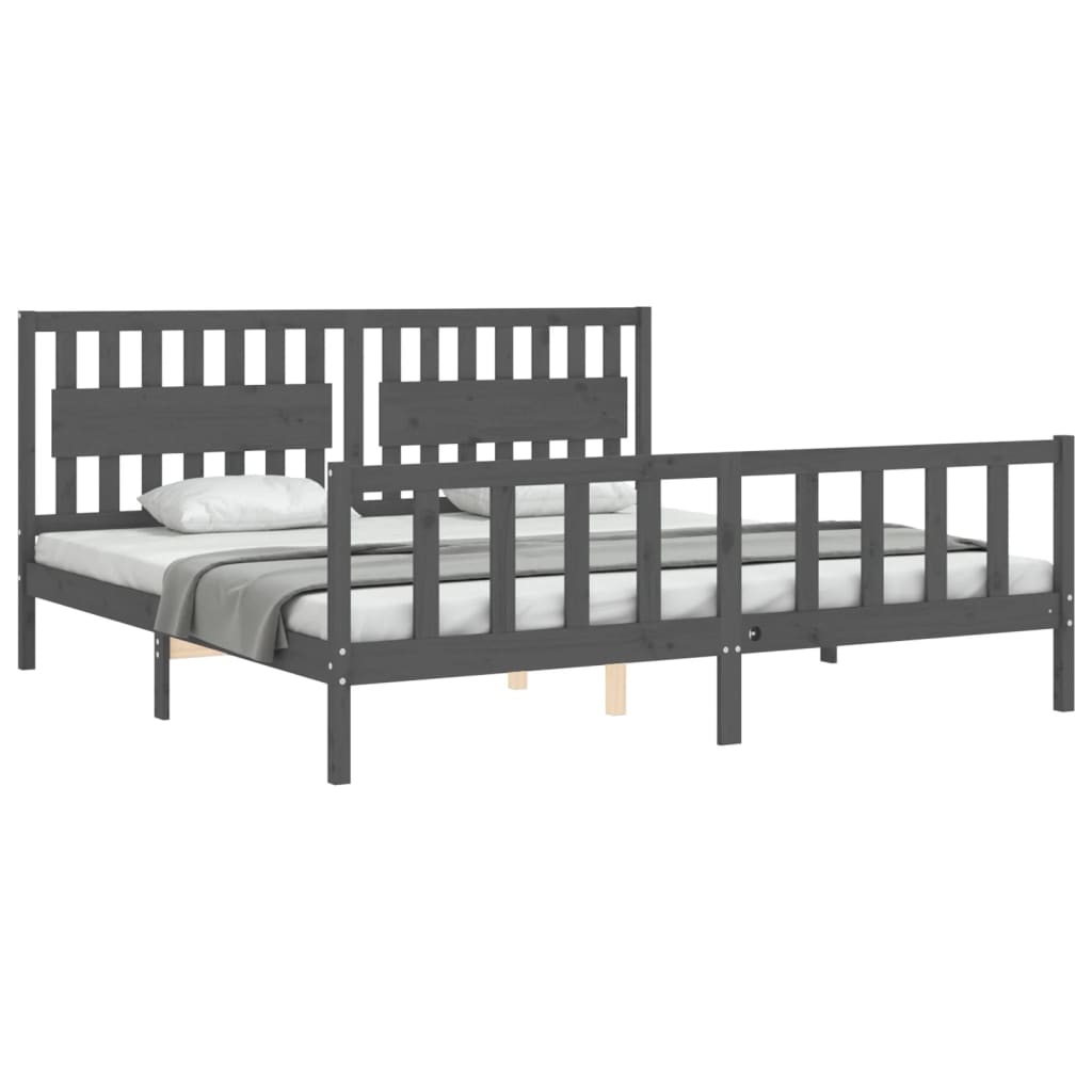 Bedframe met hoofdbord massief hout grijs 200x200 cm is nu te koop bij PeponiXL, paradijselijk wonen!