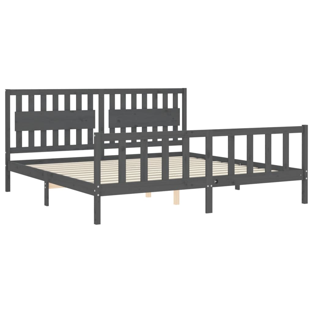 Bedframe met hoofdbord massief hout grijs 200x200 cm is nu te koop bij PeponiXL, paradijselijk wonen!