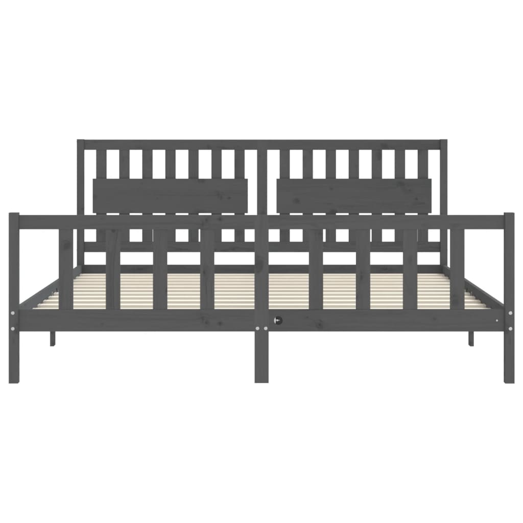 Bedframe met hoofdbord massief hout grijs 200x200 cm is nu te koop bij PeponiXL, paradijselijk wonen!