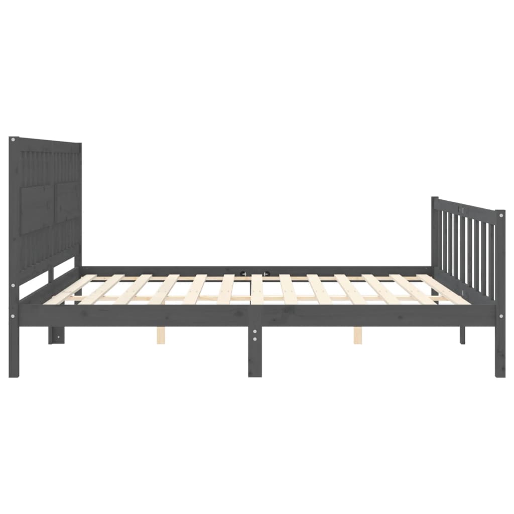 Bedframe met hoofdbord massief hout grijs 200x200 cm is nu te koop bij PeponiXL, paradijselijk wonen!