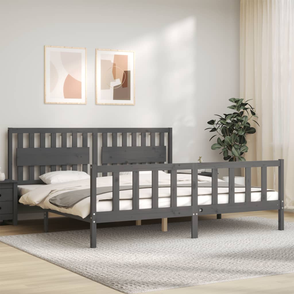 Bedframe met hoofdbord massief hout grijs 200x200 cm is nu te koop bij PeponiXL, paradijselijk wonen!