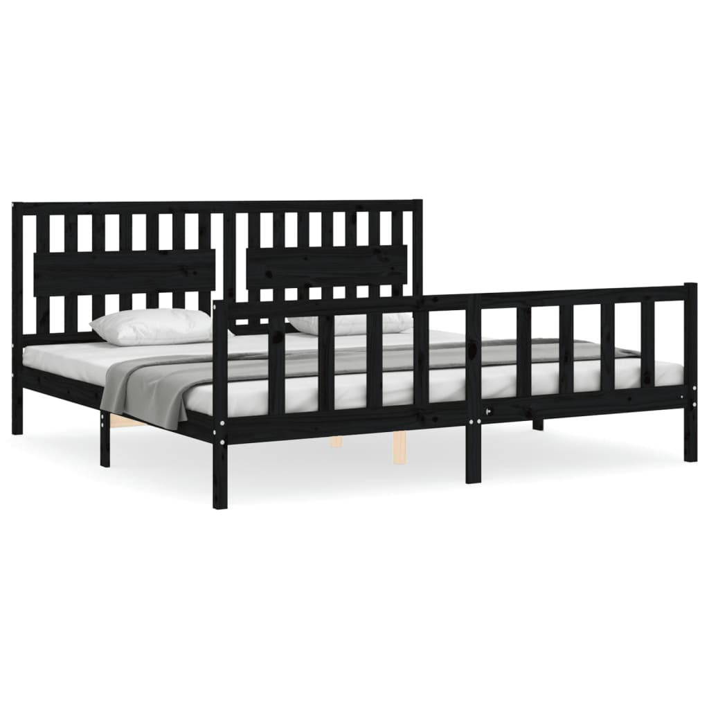 Bedframe met hoofdbord massief hout zwart 200x200 cm is nu te koop bij PeponiXL, paradijselijk wonen!
