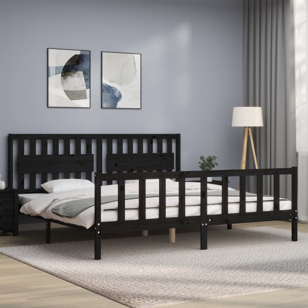 Bedframe met hoofdbord massief hout zwart 200x200 cm is nu te koop bij PeponiXL, paradijselijk wonen!