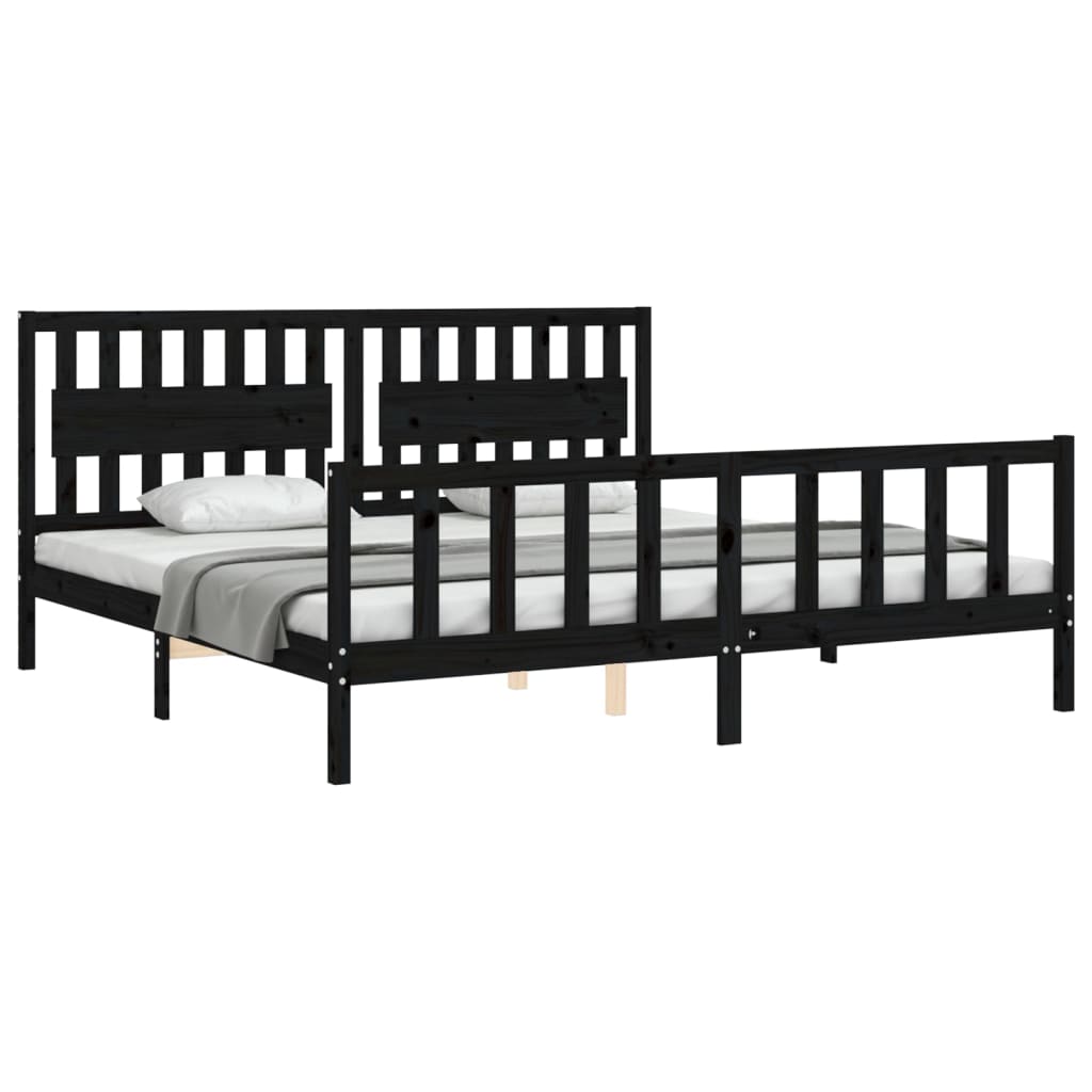 Bedframe met hoofdbord massief hout zwart 200x200 cm is nu te koop bij PeponiXL, paradijselijk wonen!
