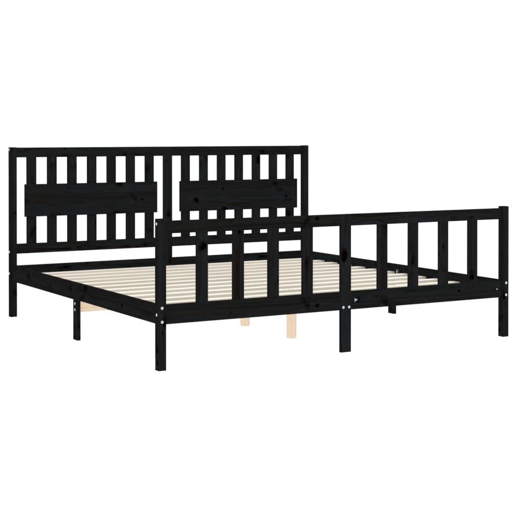 Bedframe met hoofdbord massief hout zwart 200x200 cm is nu te koop bij PeponiXL, paradijselijk wonen!