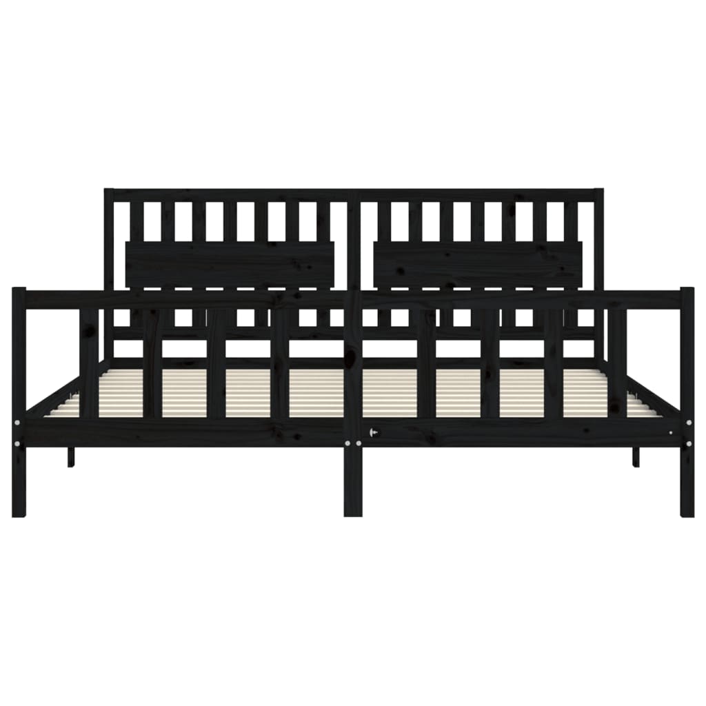 Bedframe met hoofdbord massief hout zwart 200x200 cm is nu te koop bij PeponiXL, paradijselijk wonen!