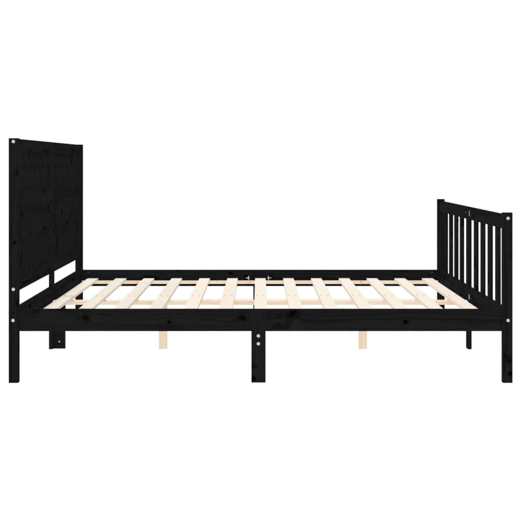 Bedframe met hoofdbord massief hout zwart 200x200 cm is nu te koop bij PeponiXL, paradijselijk wonen!