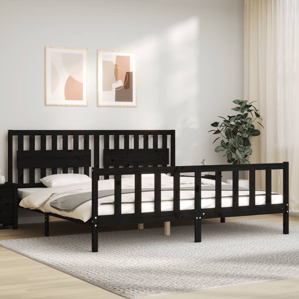 Bedframe met hoofdbord massief hout zwart 200x200 cm is nu te koop bij PeponiXL, paradijselijk wonen!