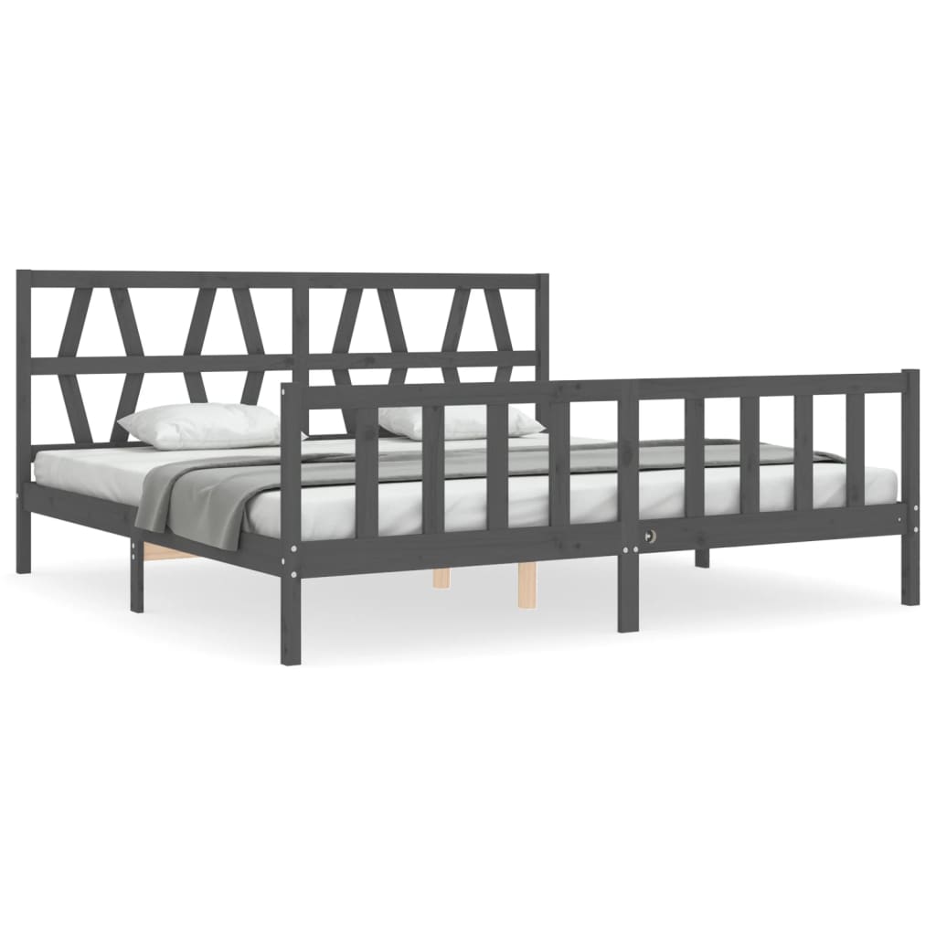 Bedframe met hoofdbord massief hout grijs 200x200 cm is nu te koop bij PeponiXL, paradijselijk wonen!