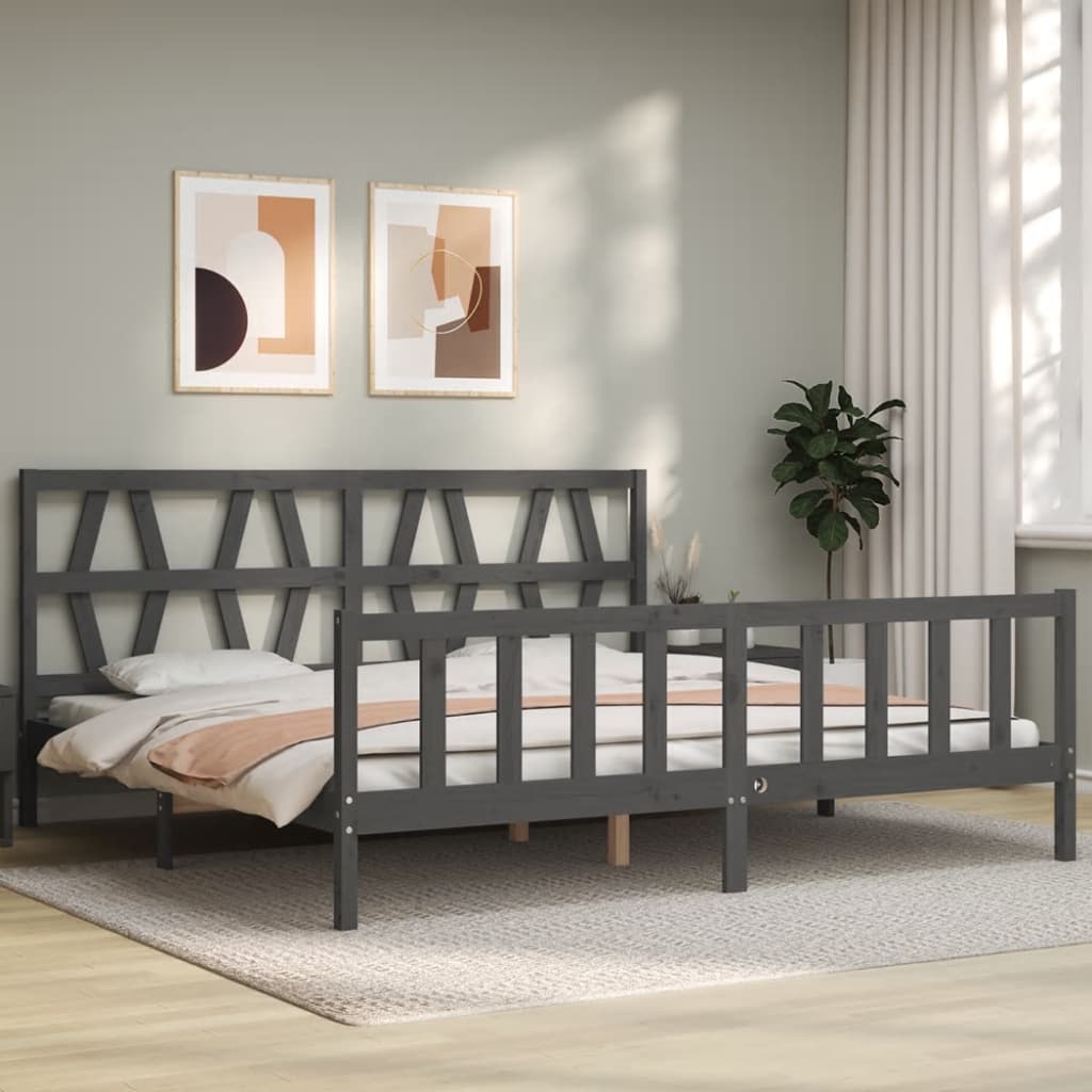 Bedframe met hoofdbord massief hout grijs 200x200 cm is nu te koop bij PeponiXL, paradijselijk wonen!