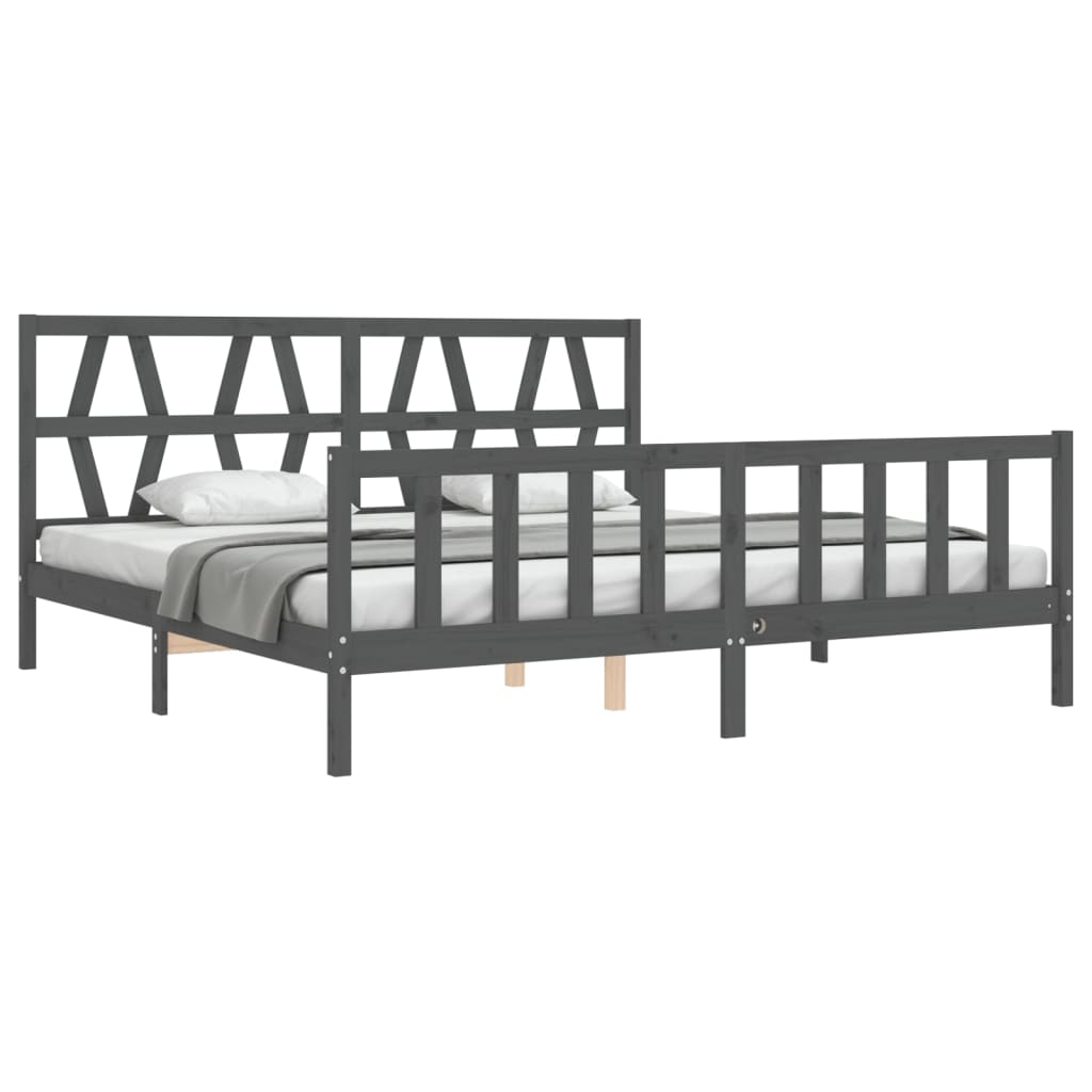 Bedframe met hoofdbord massief hout grijs 200x200 cm is nu te koop bij PeponiXL, paradijselijk wonen!