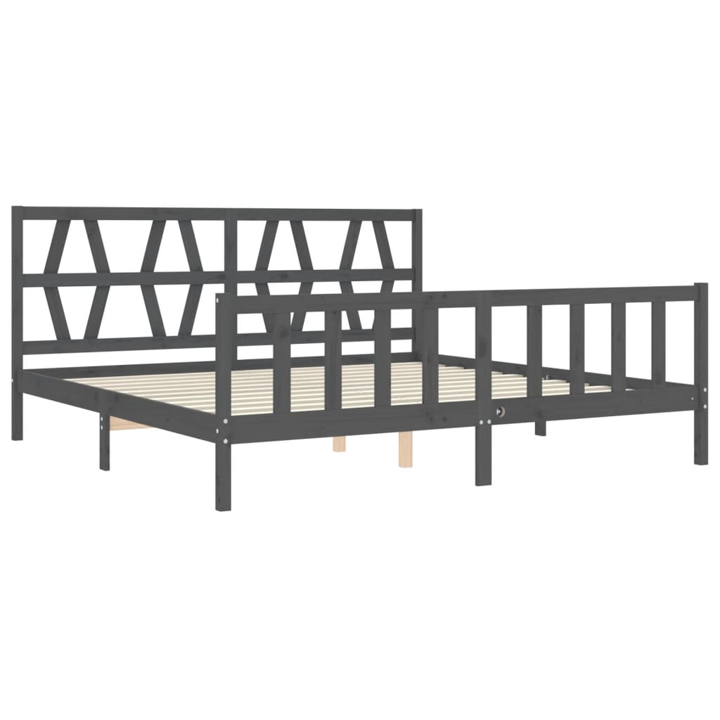 Bedframe met hoofdbord massief hout grijs 200x200 cm is nu te koop bij PeponiXL, paradijselijk wonen!