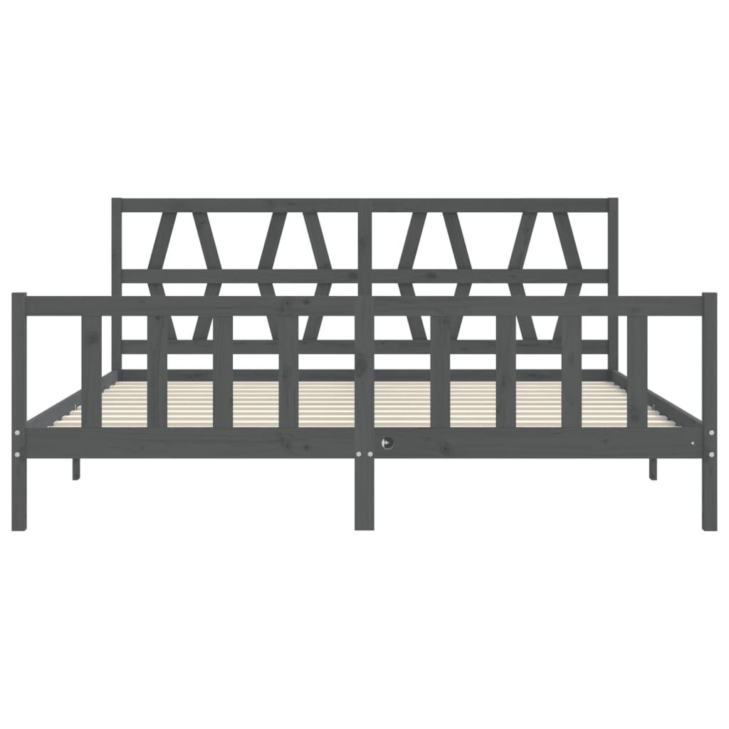 Bedframe met hoofdbord massief hout grijs 200x200 cm is nu te koop bij PeponiXL, paradijselijk wonen!