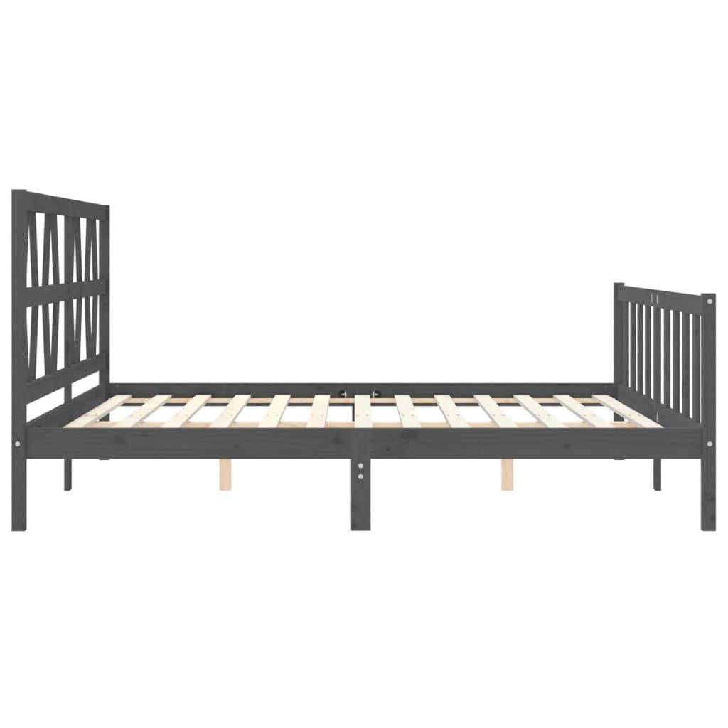Bedframe met hoofdbord massief hout grijs 200x200 cm is nu te koop bij PeponiXL, paradijselijk wonen!