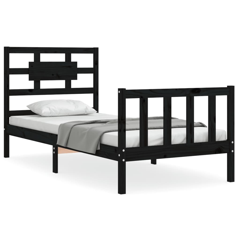Bedframe met hoofdbord massief hout zwart is nu te koop bij PeponiXL, paradijselijk wonen!