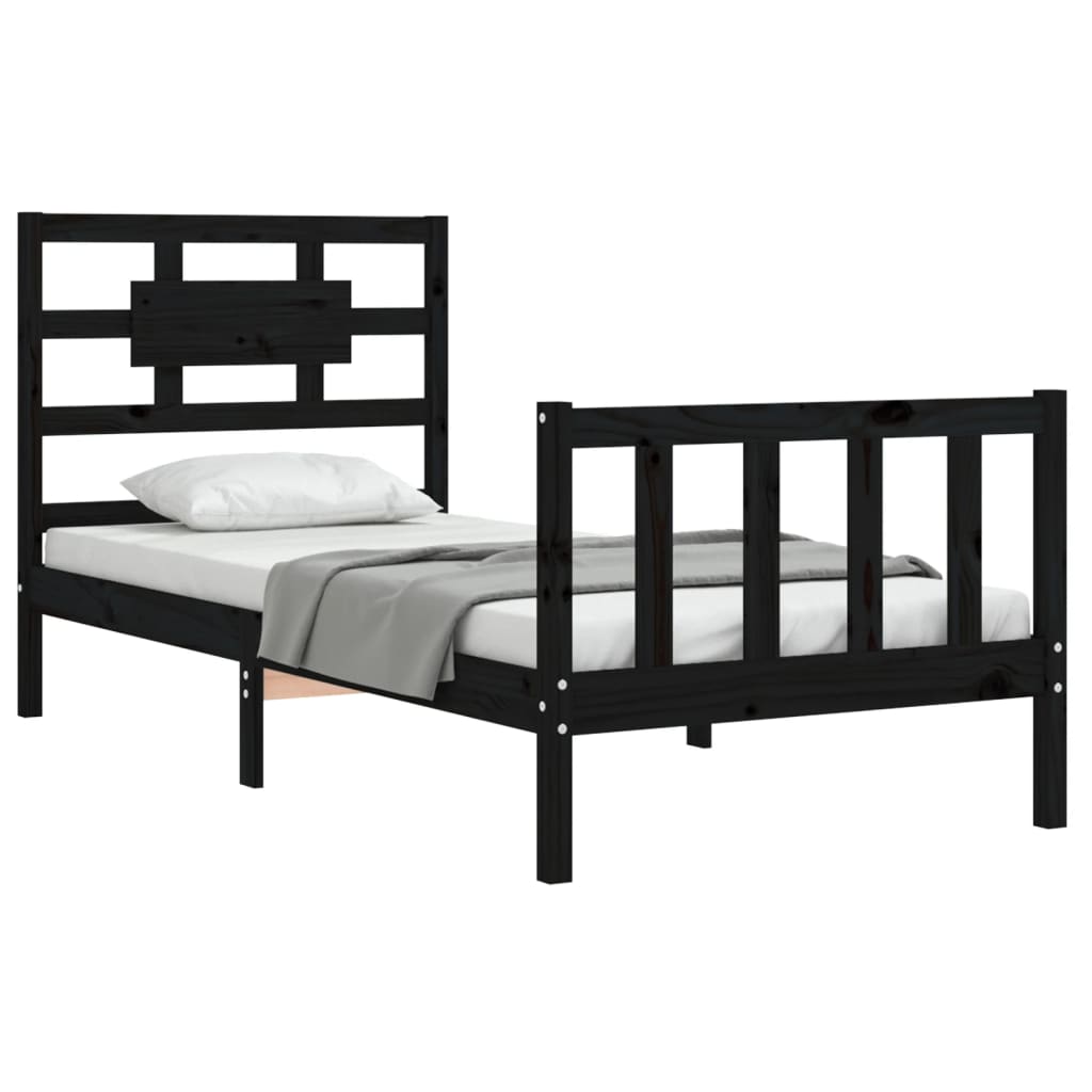 Bedframe met hoofdbord massief hout zwart is nu te koop bij PeponiXL, paradijselijk wonen!