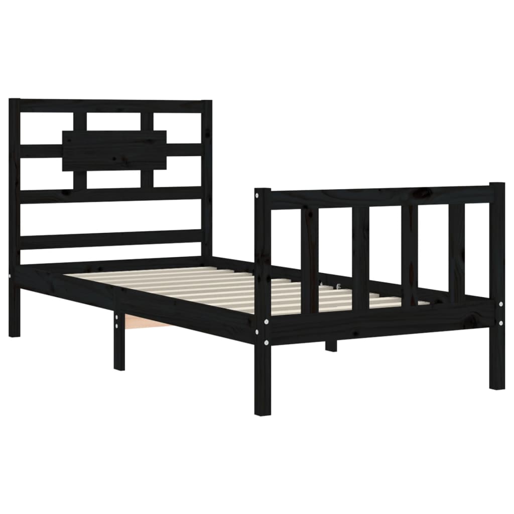 Bedframe met hoofdbord massief hout zwart is nu te koop bij PeponiXL, paradijselijk wonen!