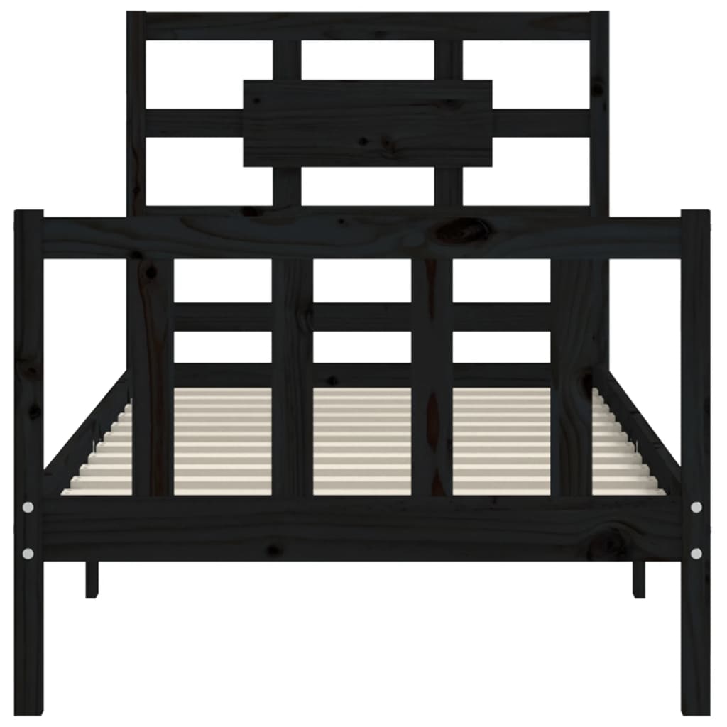 Bedframe met hoofdbord massief hout zwart is nu te koop bij PeponiXL, paradijselijk wonen!