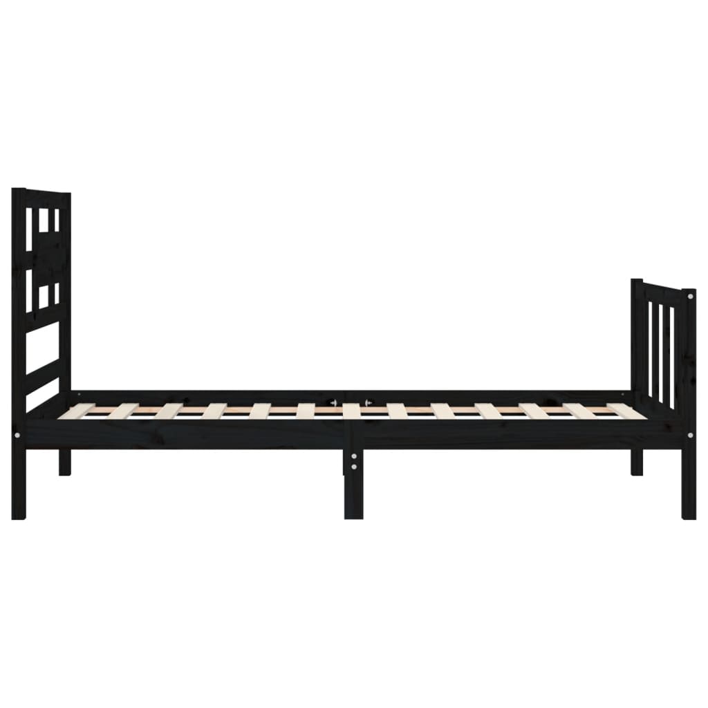 Bedframe met hoofdbord massief hout zwart is nu te koop bij PeponiXL, paradijselijk wonen!
