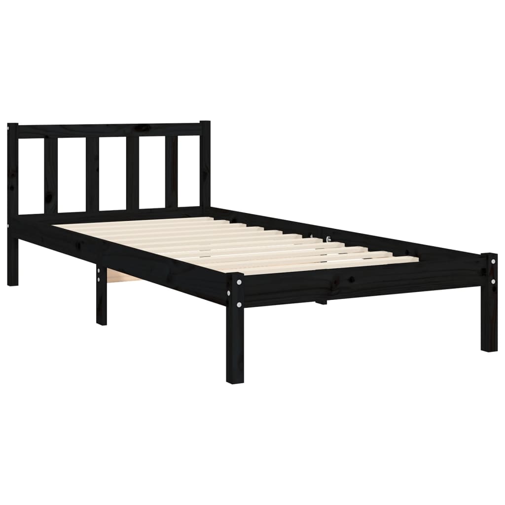 Bedframe met hoofdbord massief hout zwart is nu te koop bij PeponiXL, paradijselijk wonen!