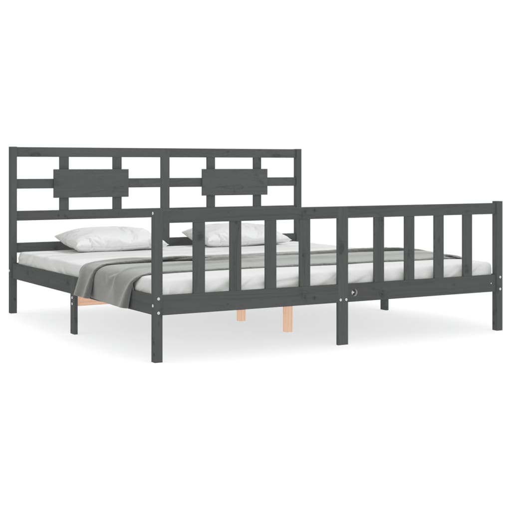 Bedframe met hoofdbord massief hout grijs 200x200 cm is nu te koop bij PeponiXL, paradijselijk wonen!