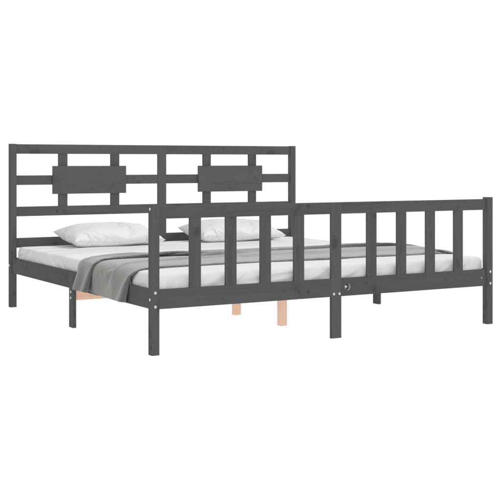 Bedframe met hoofdbord massief hout grijs 200x200 cm is nu te koop bij PeponiXL, paradijselijk wonen!