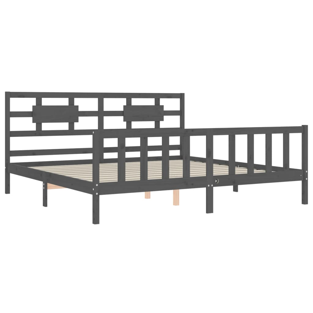Bedframe met hoofdbord massief hout grijs 200x200 cm is nu te koop bij PeponiXL, paradijselijk wonen!