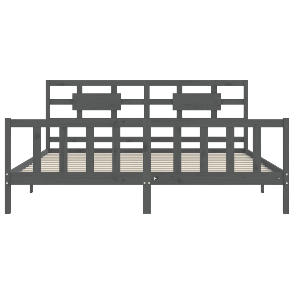 Bedframe met hoofdbord massief hout grijs 200x200 cm is nu te koop bij PeponiXL, paradijselijk wonen!