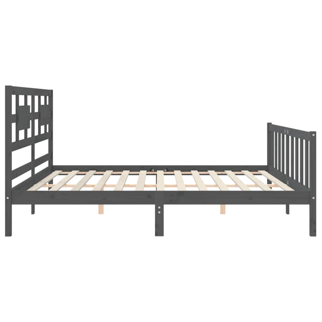Bedframe met hoofdbord massief hout grijs 200x200 cm is nu te koop bij PeponiXL, paradijselijk wonen!