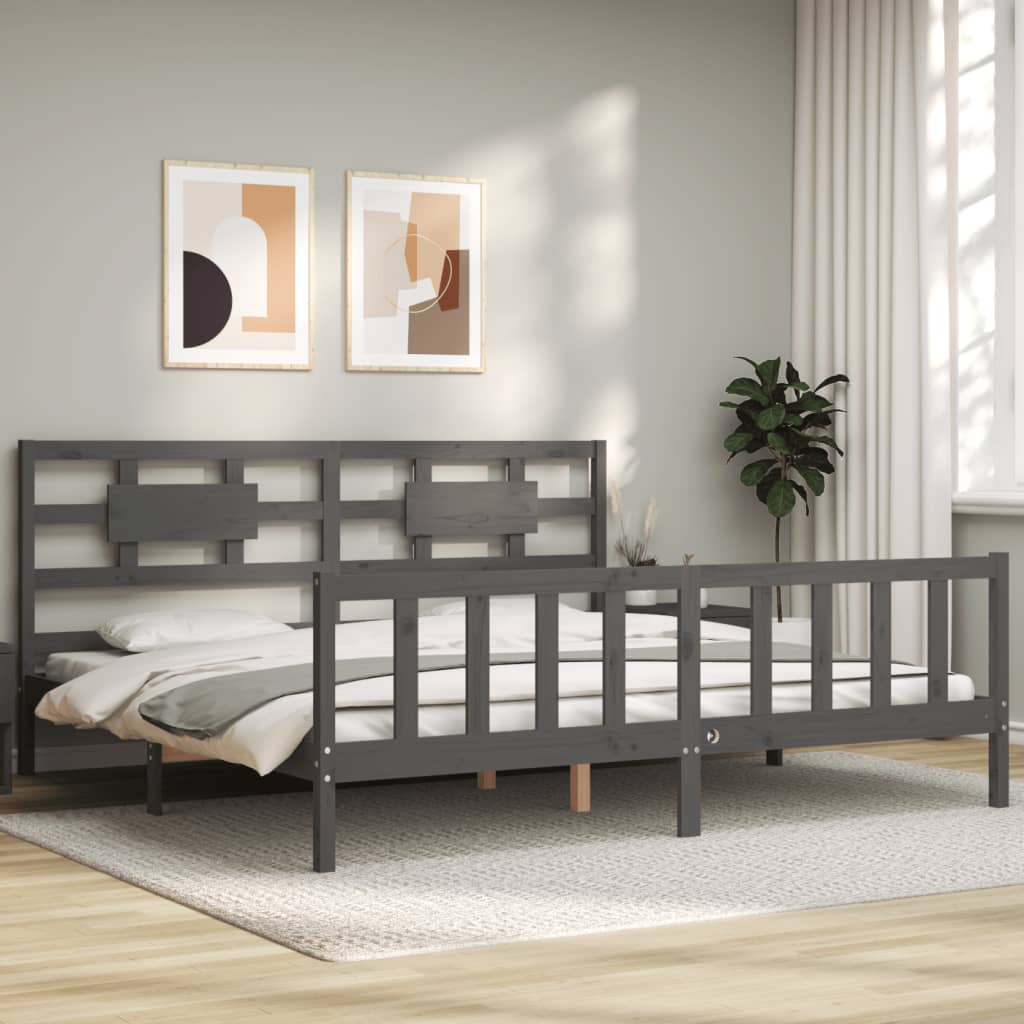 Bedframe met hoofdbord massief hout grijs 200x200 cm is nu te koop bij PeponiXL, paradijselijk wonen!