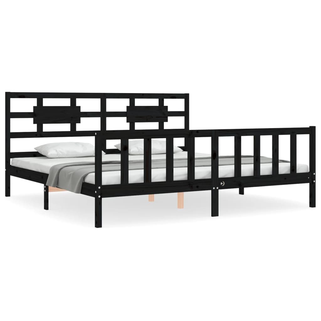Bedframe met hoofdbord massief hout zwart 200x200 cm is nu te koop bij PeponiXL, paradijselijk wonen!